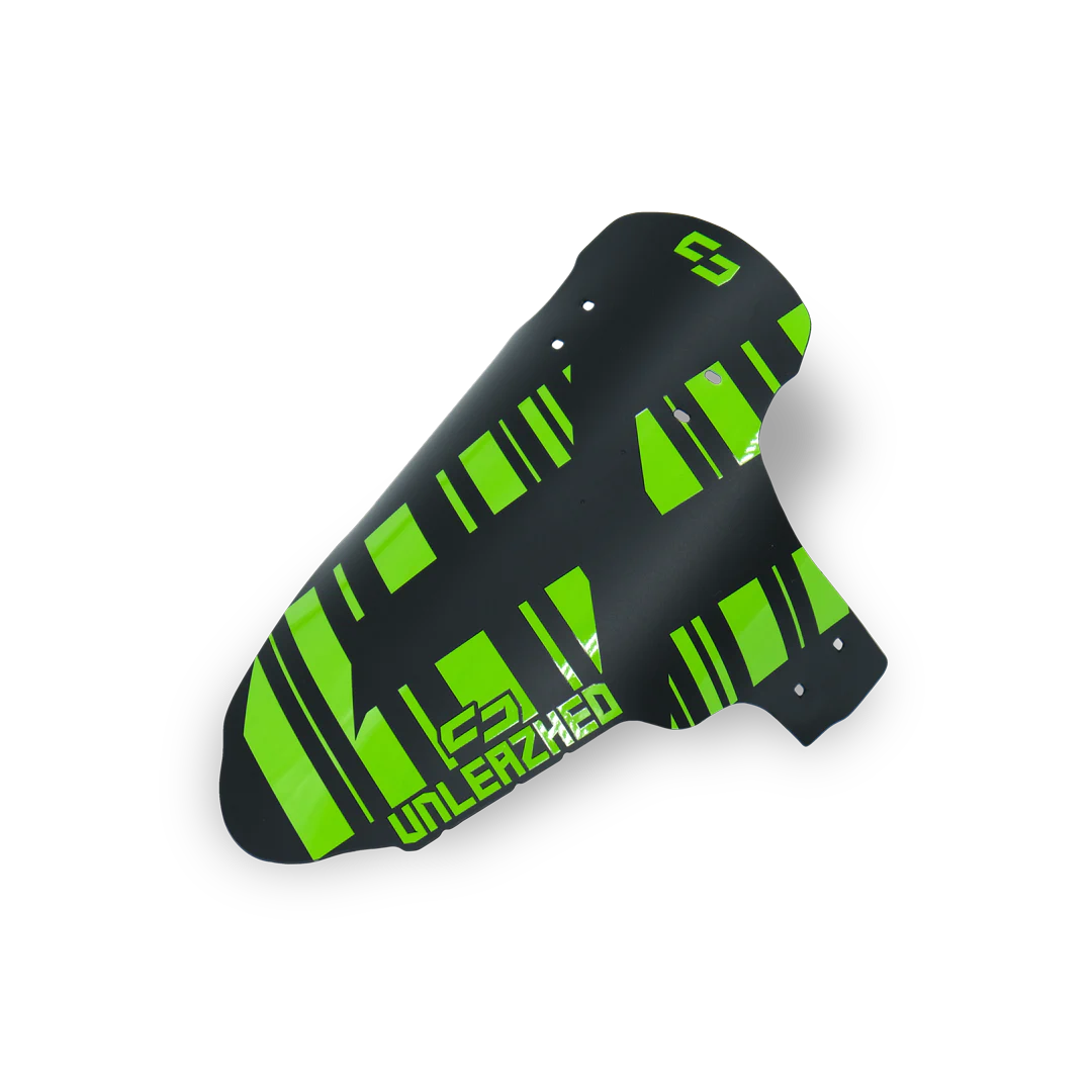 unleazhed - M01 green, Fahrrad-Schutzblech, Kunststoff, Schwarz-Grün, Mountainbike, Grafikmuster