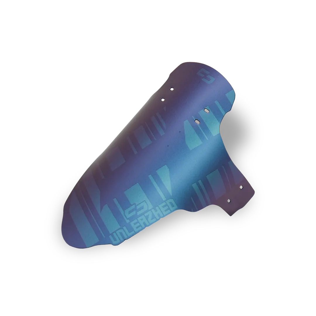 unleazhed - M01 flipflop red-blue/violet-green, Fahrrad-Schutzblech, Kunststoff, Blau-Violett, Geometrisches Muster, Spritzschutz