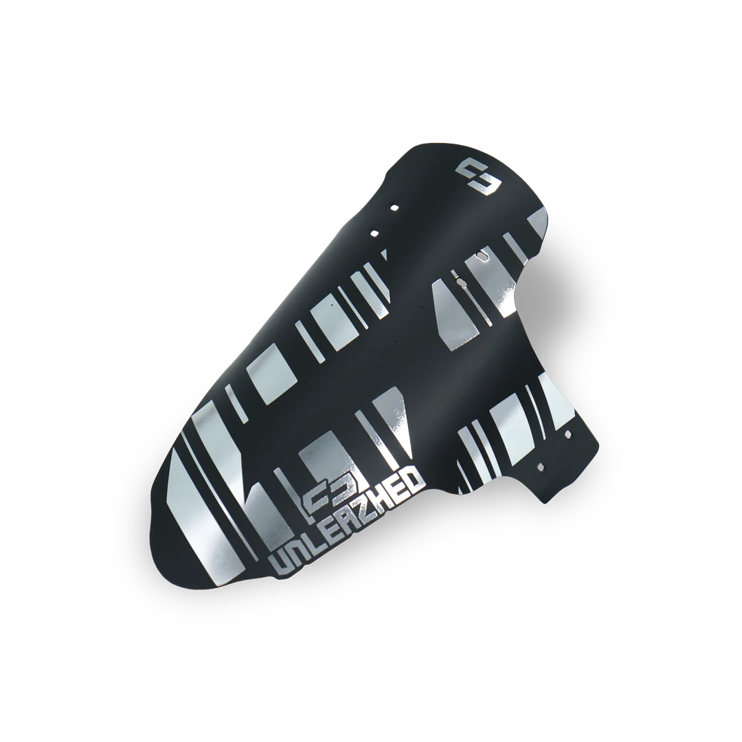 unleazhed - unleazhed - M01 chrome, Fahrradschutzblech, Schwarz, Silberne Grafiken, Kunststoff, Befestigungslöcher