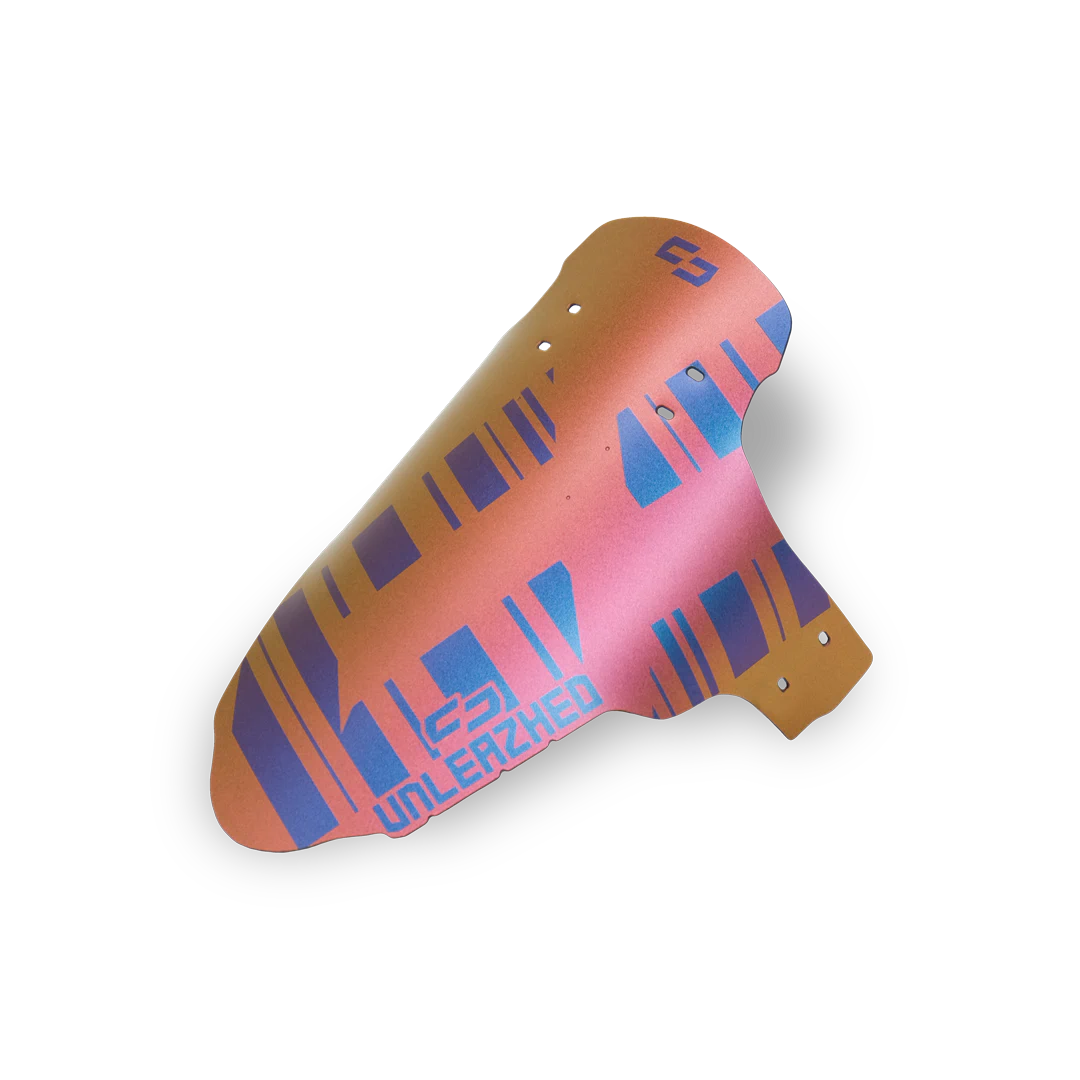 unleazhed - M01 flipflop red-gold/red-blue, Fahrrad-Schutzblech, Kunststoff, Orange-blau, Geometrisches Muster, Befestigungslöcher