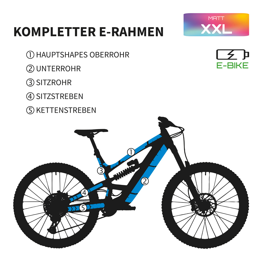 Custom Rahmenschutzfolie MTB XXL Oberrohr, Unterrohr, Hinterbau E-Bike - matt - Unleazhed