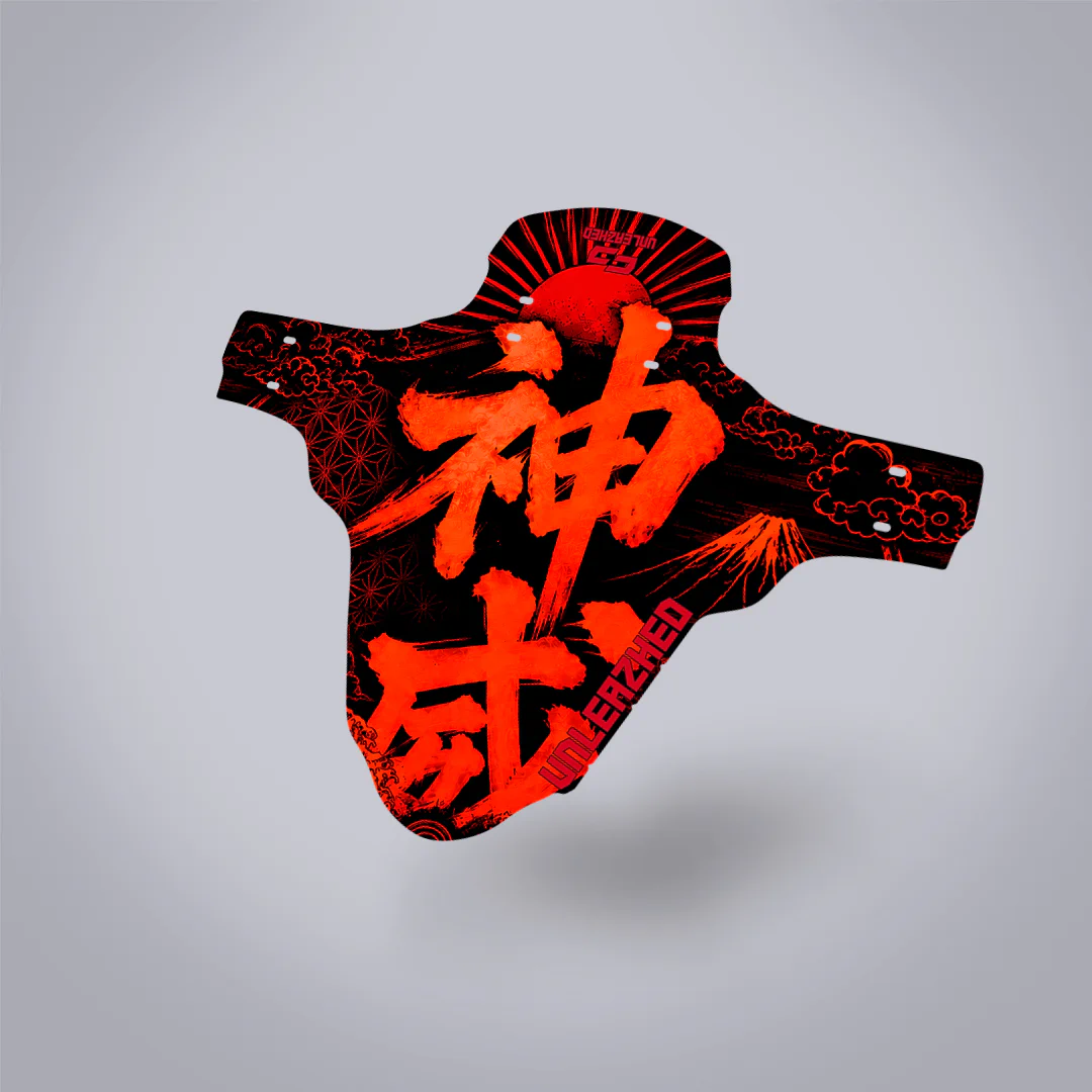 unleazhed - M01 Mudguard Fuji Flow, Gesichtsmaske, Schwarz-Rot, Japanisches Motiv, Stoff, Nackenabdeckung