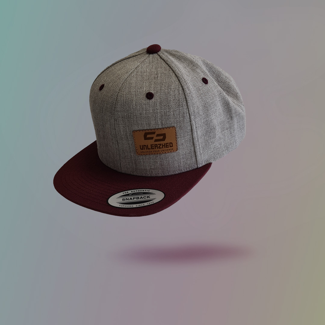 Unleazhed - Snapback logo leather patch grey maroon