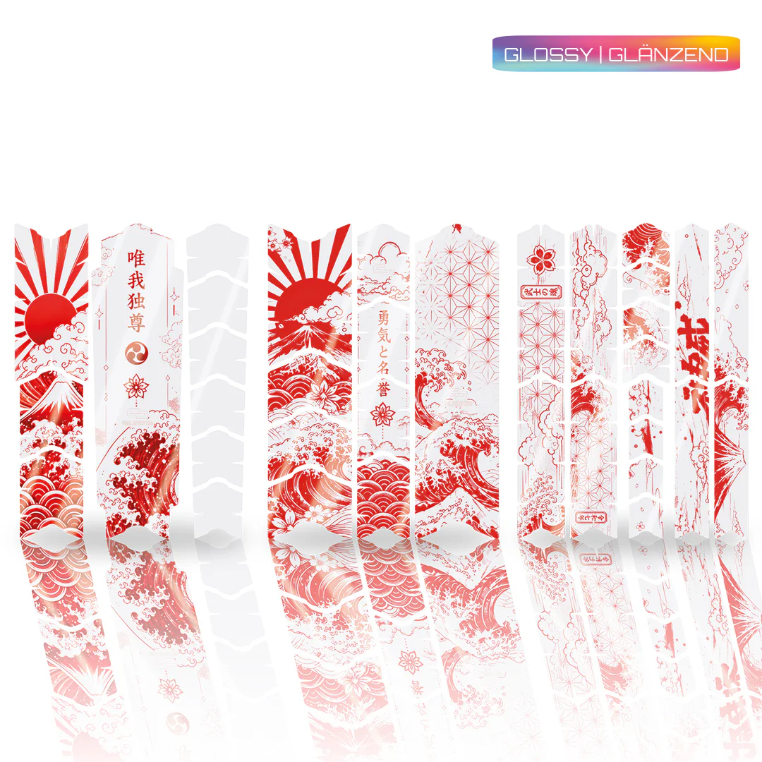 Frame Protection XXL glossy Fuji Flow color - unleazhed, Nagelfolien, Nagelsticker, Rot-weiß, Wellenmuster, Glänzend