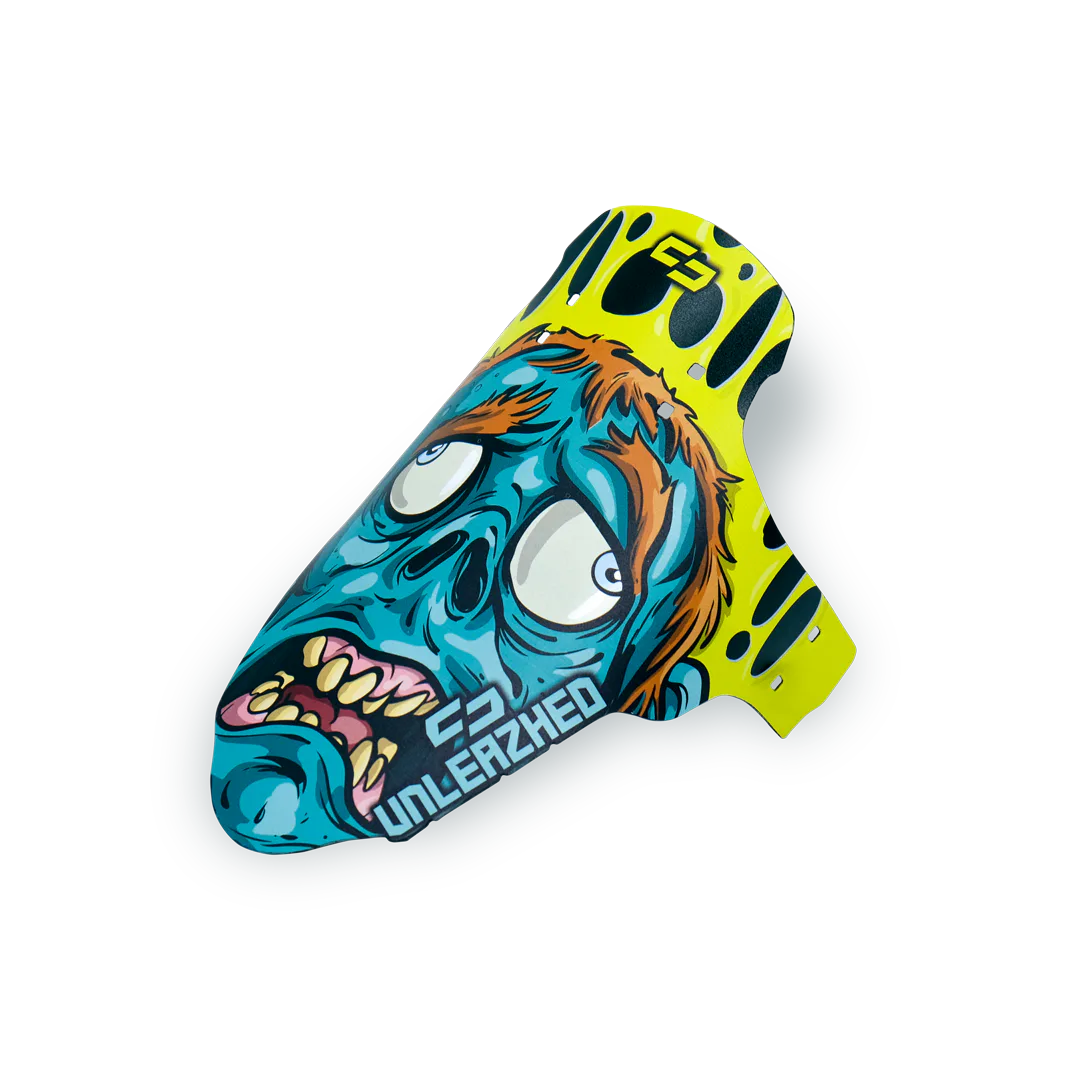 unleazhed - M01 eddy, Zombie-Aufkleber, bunte Grafik, Totenkopf-Motiv, gelb-schwarz, unregelmäßige Form