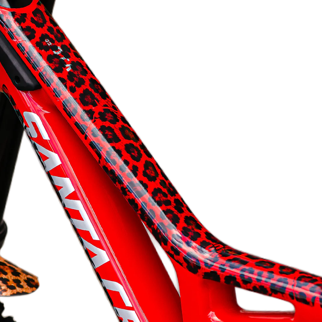 Frame Protection XXL matt Ride Hard white - unleazhed, Fahrradrahmen, Rot-schwarz, Leopardenmuster, Rahmenschutzfolie