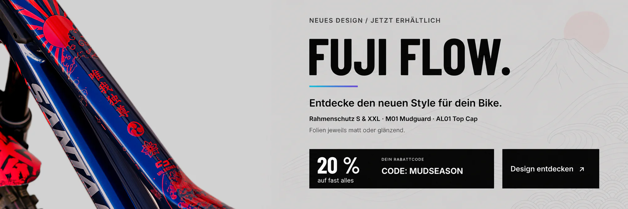Fahrrad-Rahmenschutz, Schutzfolie, Blau-Rot, Japanisches Muster, Matt oder glänzend